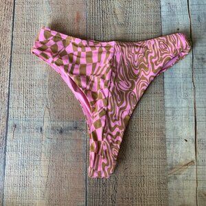 Wild Lovers Swim Retro Pink Brown Swirl Checkered Cheeky Tequila Bikini Bottom